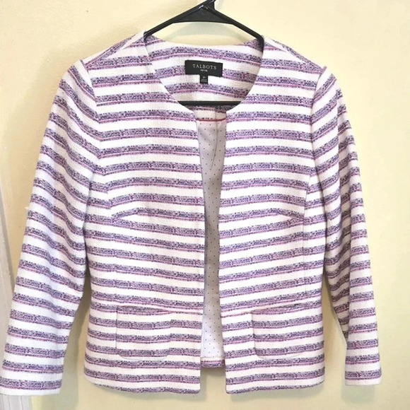 Talbots Jackets & Blazers - Talbots Palazzo Stripe Blazer Purple Pink White Peplum business casual  Size 2P